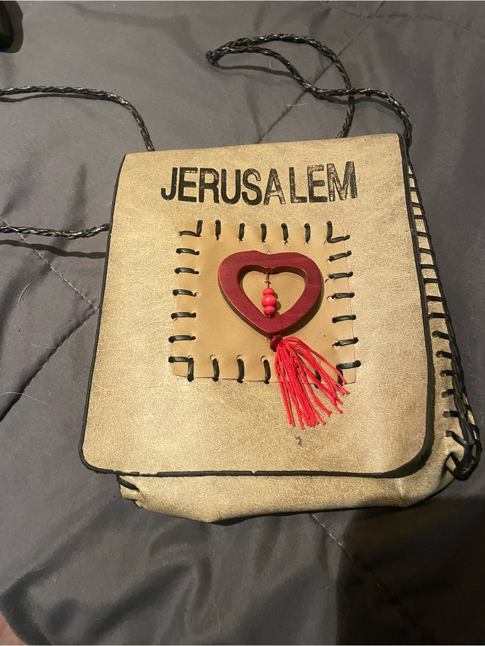 Source Unknown Jerusalem Shoulder Bag with Red Heart Tassel